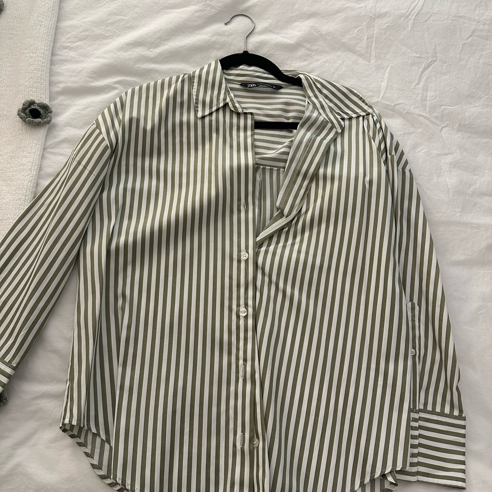 Zara Olive and White Striped Shirt